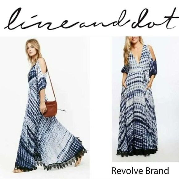 Line & Dot Maxi Dress Womens Size Small Bonheur French Tie Dye  Blue Boho Artsy - Picture 3 of 16